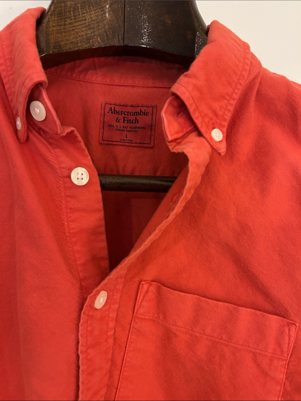 Abercrombie & Fitch Men's Coral-burnt orange Button-Down Shirt